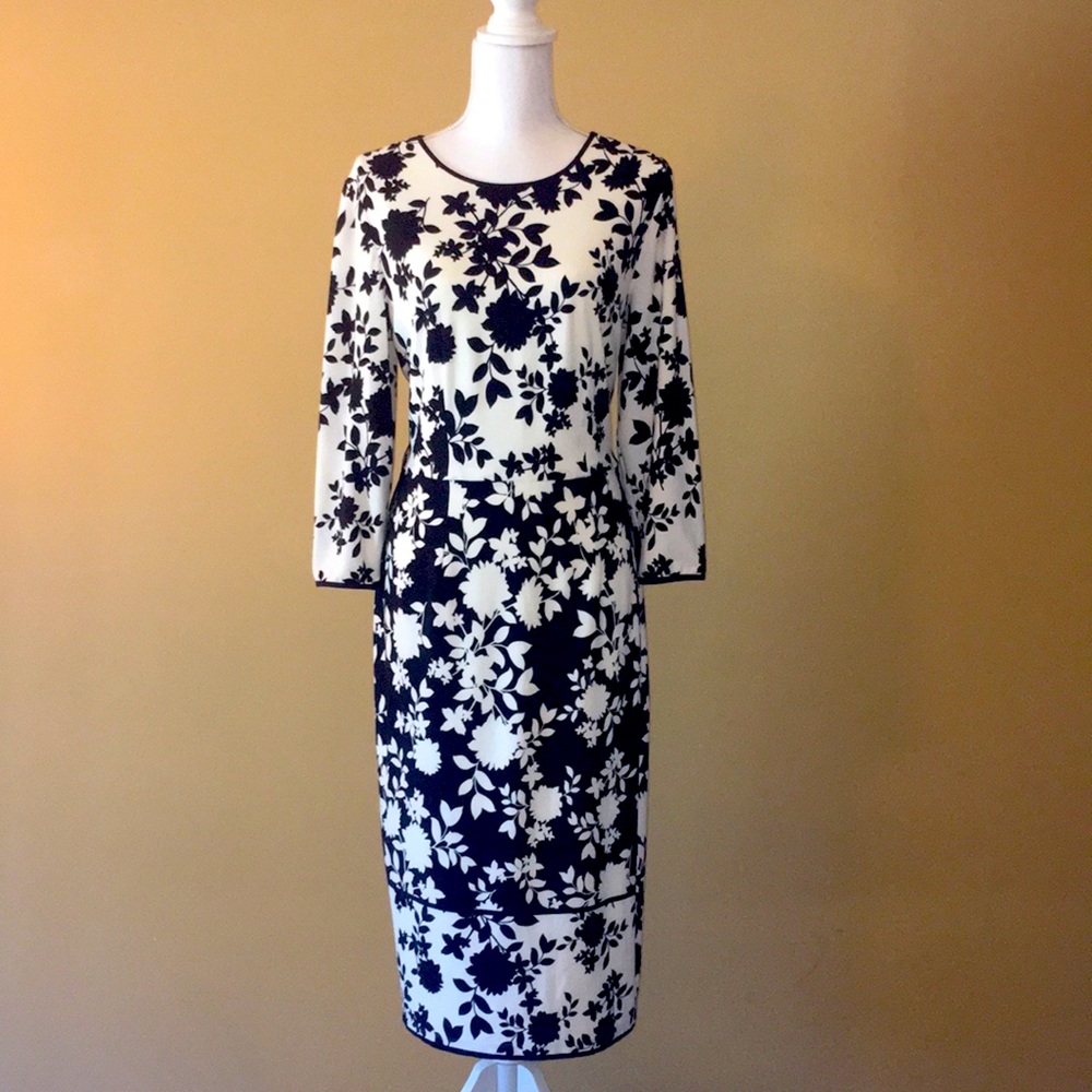 NWT White House Black Market Black and White Floral Dress Sz 14